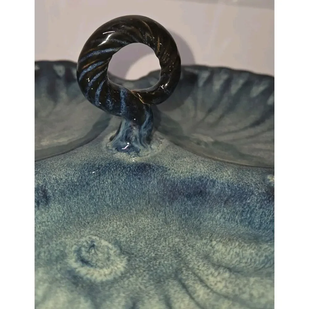 MCM 1960s California Pottery Blue Triple Section Scallop Shell Serving Tray